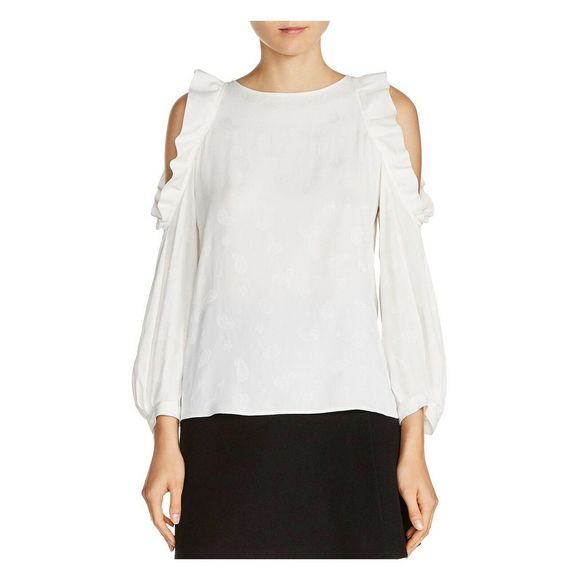 Maje NWT Loyd Cold Shoulder Top Ivory Ruffle Shirt - Picture 2 of 8